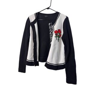 Carlisle Womens‎ Cardigan Black White Rose Zebra Button Front Knit Large $502